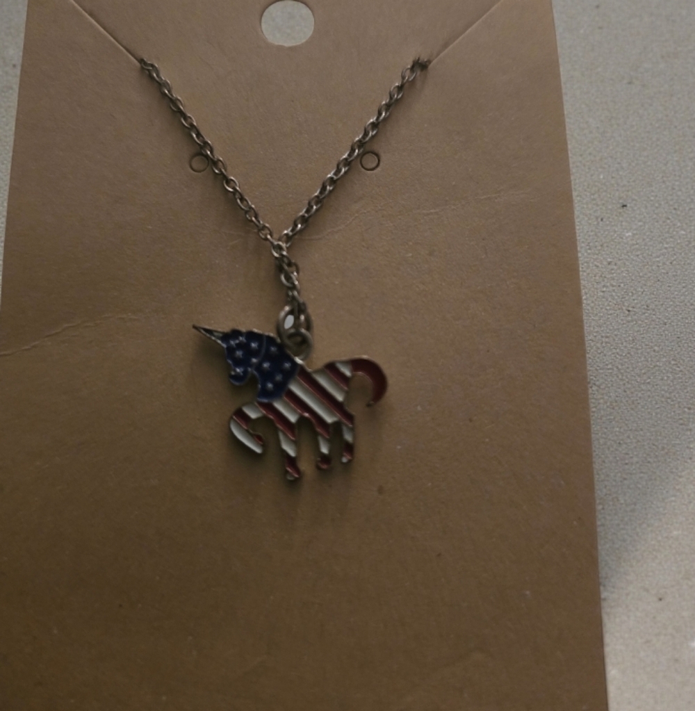 Patriotic Unicorn Pendant Necklace